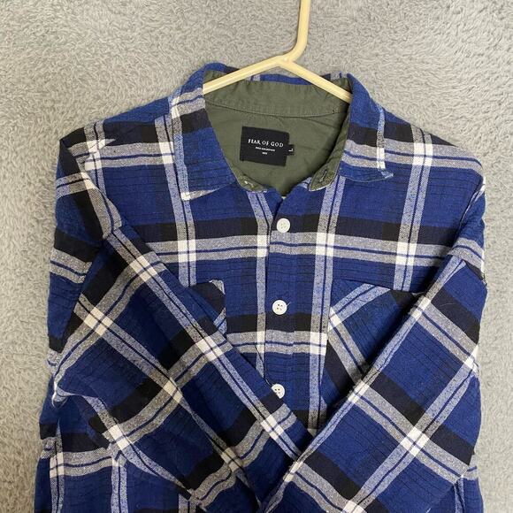 Fear of God FOG fifth collection plaid long sleeve flannel button up blue Large - Picture 6 of 10
